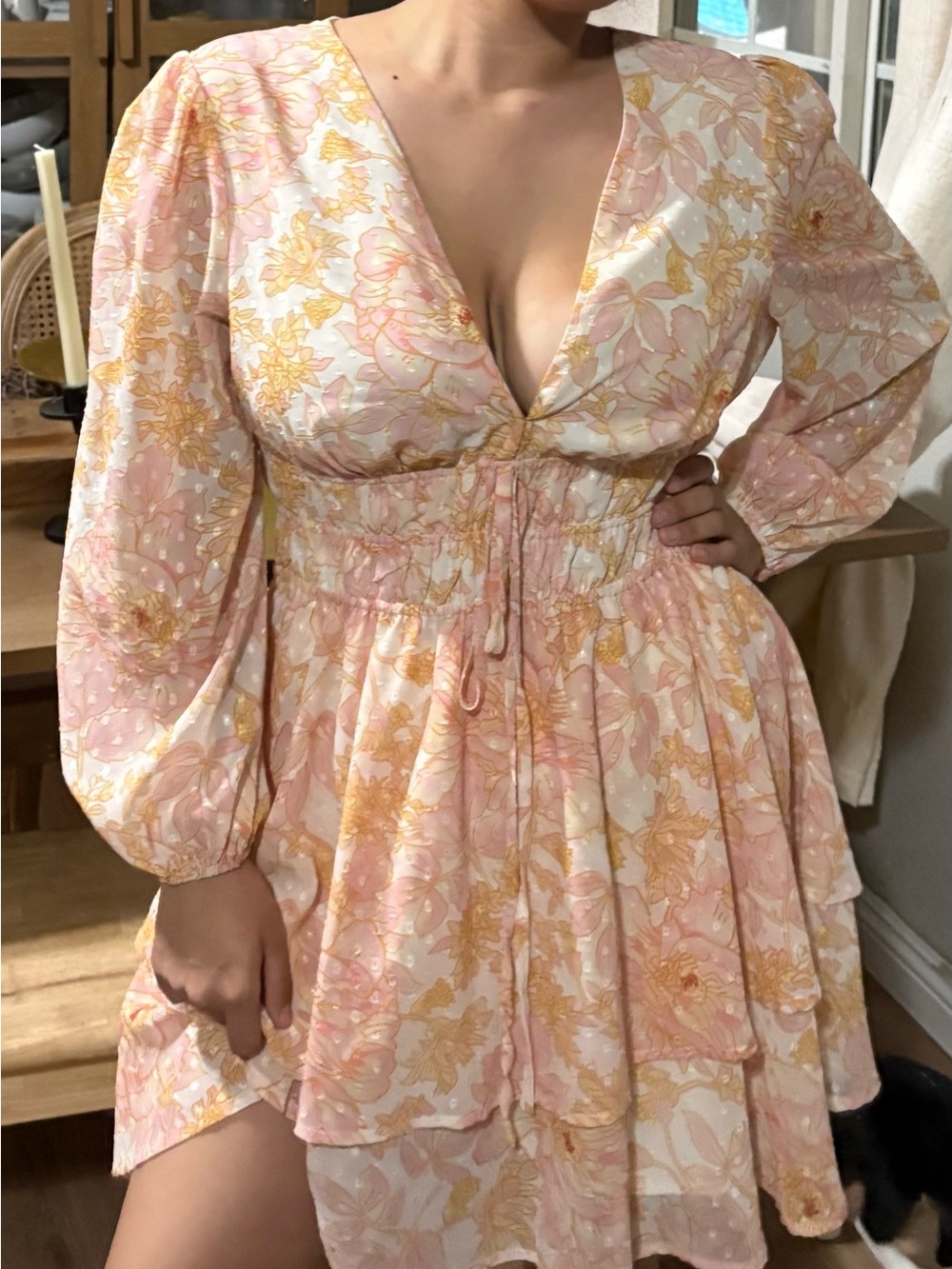 Zimmerman inspo Floral Pink & Cream V-Neck Smocked Waist Dress